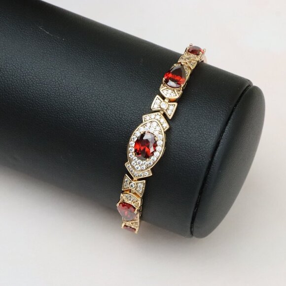 "Rose Gold Red Oval Stone Bracelet with Bow Design, XPBL0802 - Picture 3 of 12